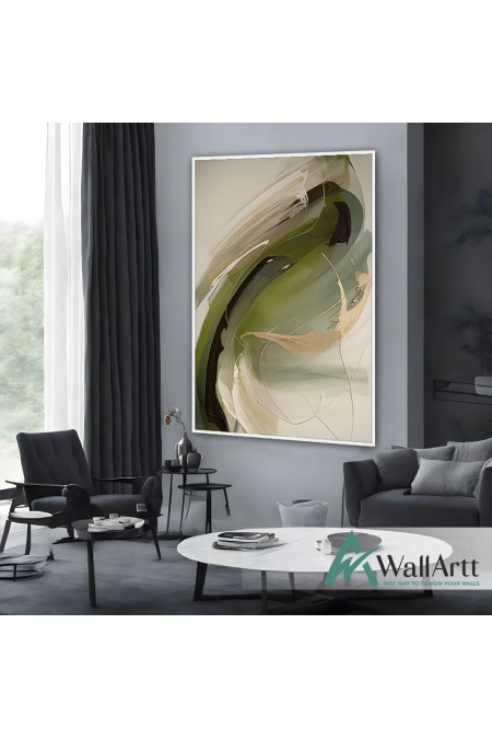 Abstract Green Beige Textured Partial Oil Painting - Wall Art