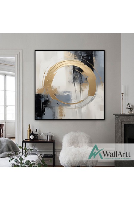 Gold Foil Circle Textured Partial Oil Painting - Wall Art