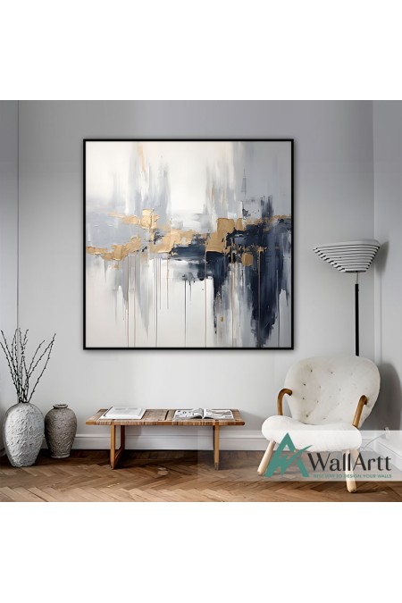 Abstract Gold Stream Textured Partial Oil Painting - Wall Art