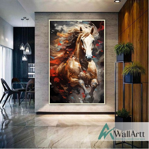 Orange Maned Horse Abstract Textured Partial Oil Painting - Wall Art