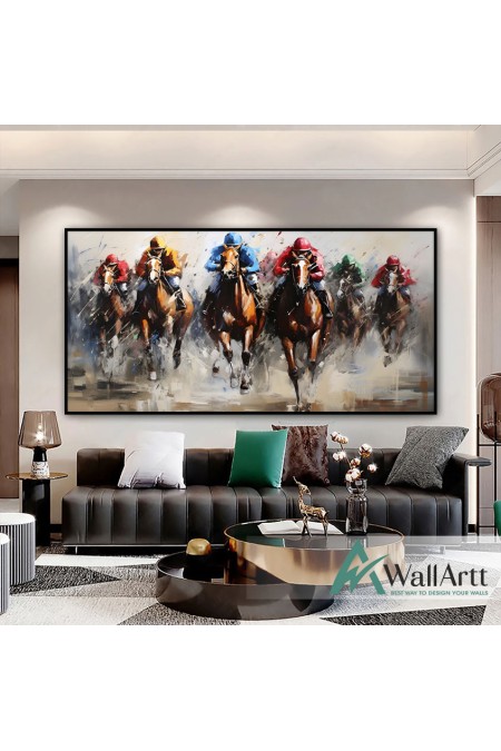 Horse Race II Textured Partial Oil Painting - Wall Art