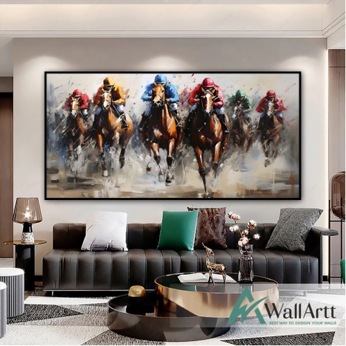 Horse Race II Textured Partial Oil Painting - Wall Art