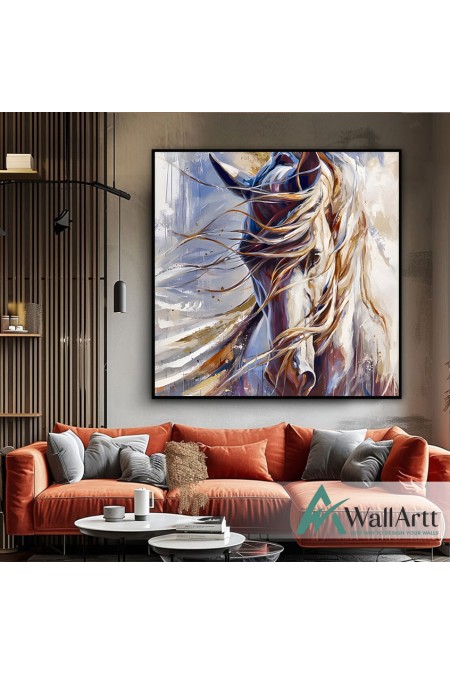 Maned Horse Textured Partial Oil Painting - Wall Art