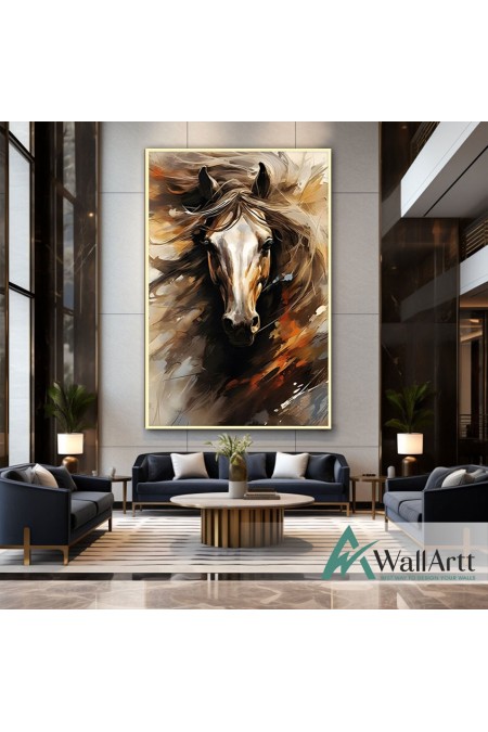 Orange Horse Abstract Textured Partial Oil Painting - Wall Art