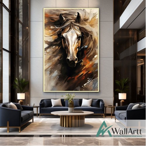 Orange Horse Abstract Textured Partial Oil Painting - Wall Art