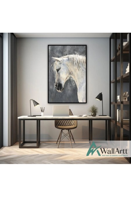 White Horse II Textured Partial Oil Painting - Wall Art