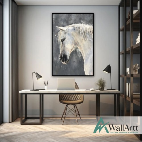 White Horse II Textured Partial Oil Painting - Wall Art