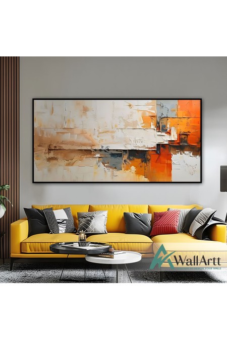 Abstract Orange Beige Textured Partial Oil Painting - Wall Art