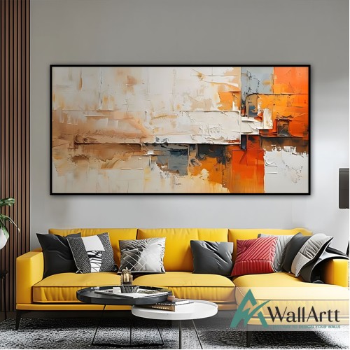 Abstract Orange Beige Textured Partial Oil Painting - Wall Art