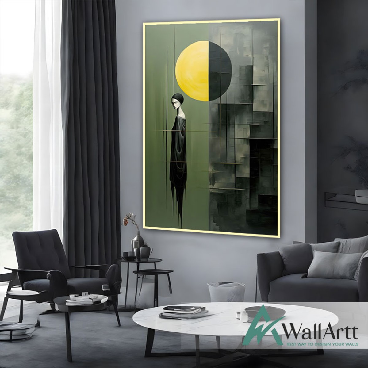 Abstract Woman and the Moon Textured Partial Oil Painting - Wall Art