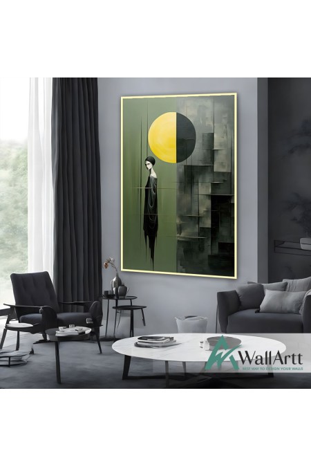 Abstract Woman and the Moon Textured Partial Oil Painting - Wall Art