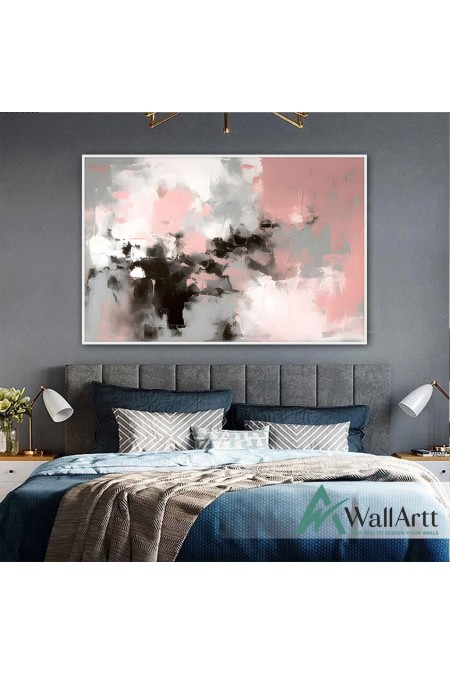 Abstract Light Pink Textured Partial Oil Painting - Wall Art