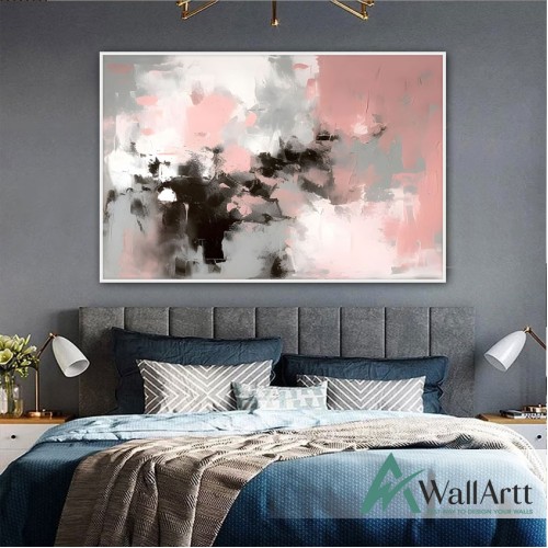 Abstract Light Pink Textured Partial Oil Painting - Wall Art