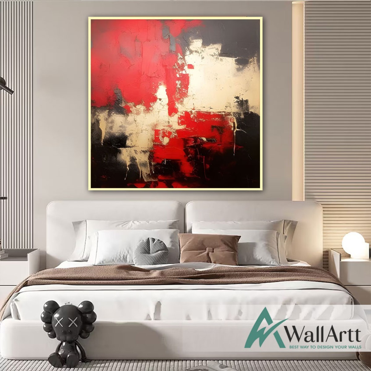 Black n Red Textured Partial Oil Painting - Wall Art