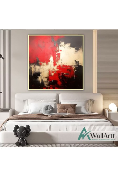 Black n Red Textured Partial Oil Painting - Wall Art