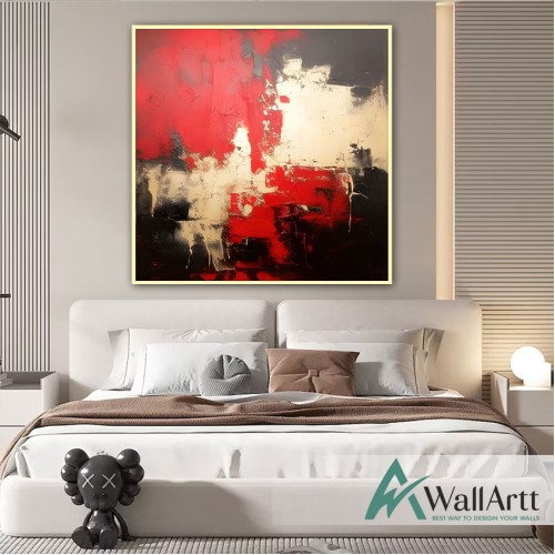 Black n Red Textured Partial Oil Painting - Wall Art