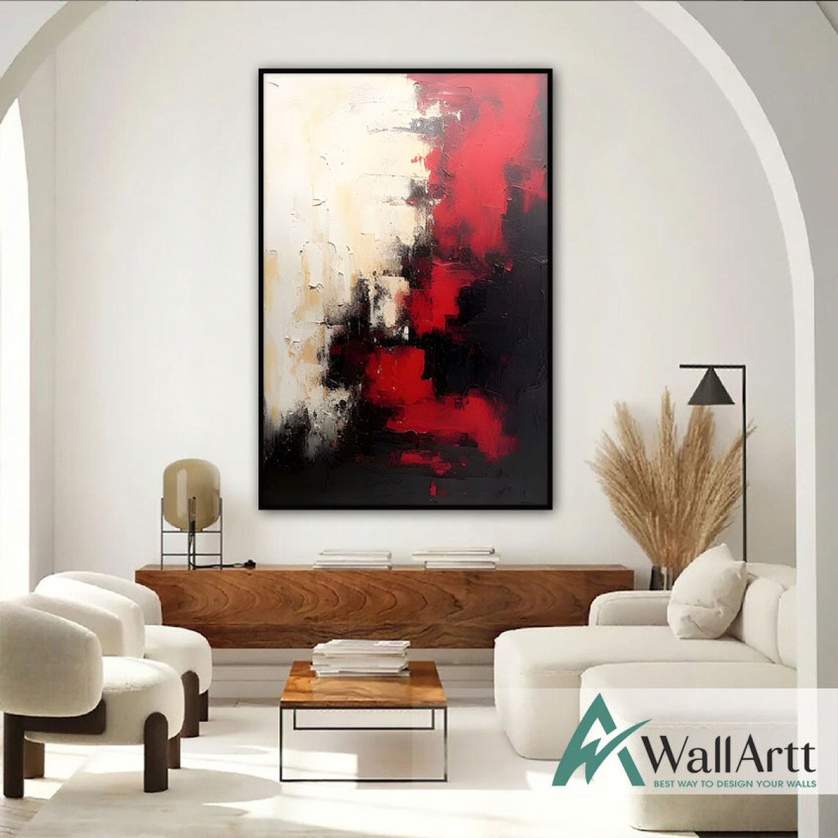 Black n Red II Textured Partial Oil Painting - Wall Art