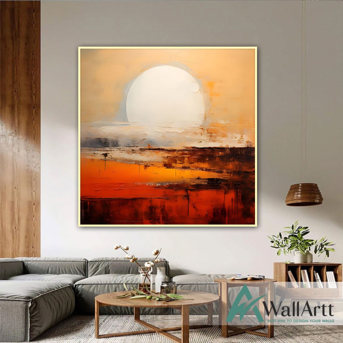 Abstract Orange Sun Dawn Textured Partial Oil Painting - Wall Art