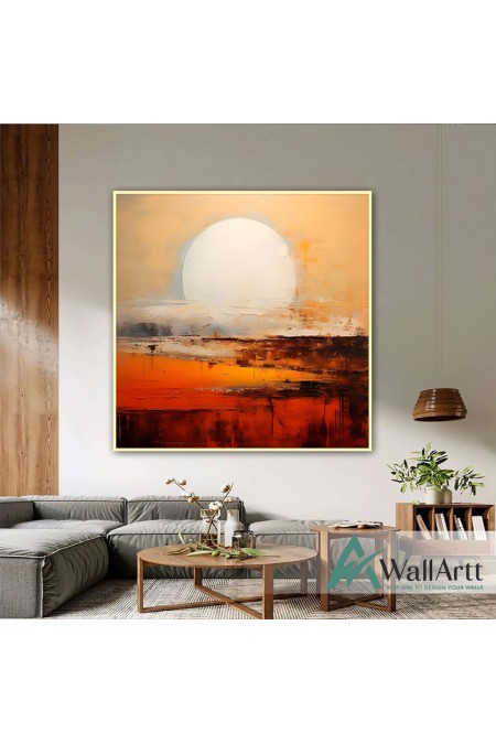 Abstract Orange Sun Dawn Textured Partial Oil Painting - Wall Art