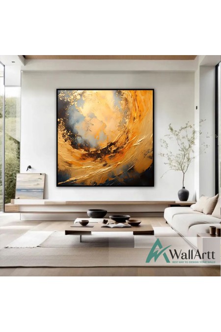 Abstract Orange Gold Wave II 3d Heavy Textured Partial Oil Painting - Wall Art