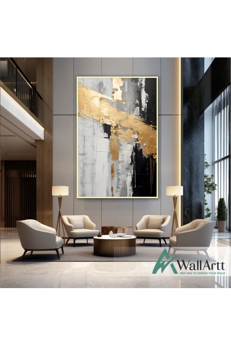 Black with Gold Foil 3d Heavy Textured Partial Oil Painting - Wall Art