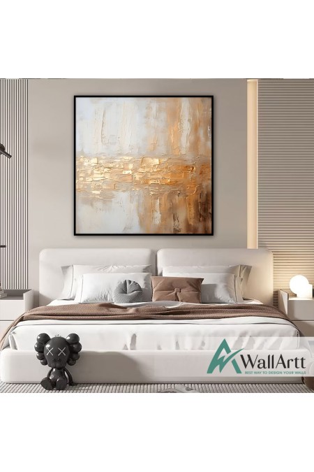 Brown with Gold Foil 3D Heavy Textured Partial Oil Painting - Wall Art