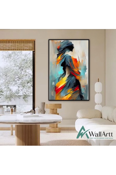 Abstract Orange Woman II Textured Partial Oil Painting - Wall Art