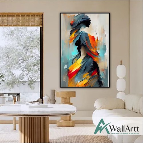 Abstract Orange Woman II Textured Partial Oil Painting - Wall Art