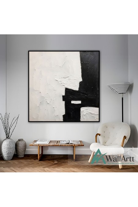 Black White Square Textured Partial Oil Painting - Wall Art