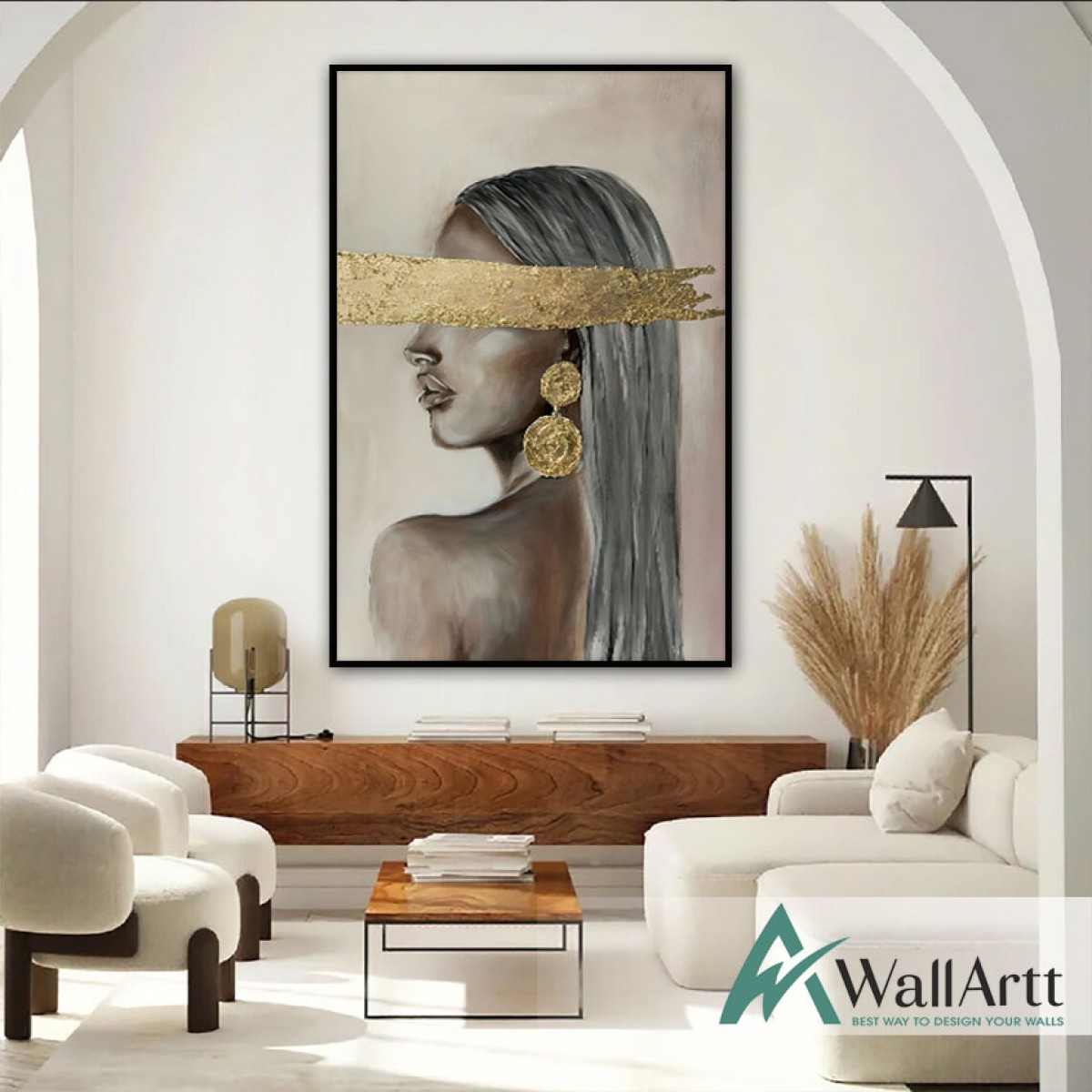 Gold Foil Woman Face II Textured Partial Oil Painting - Wall Art 