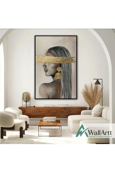 Gold Foil Woman Face II Textured Partial Oil Painting - Wall Art 