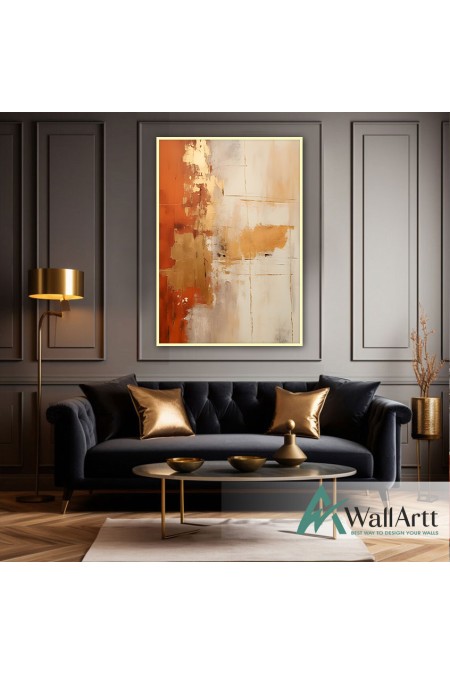 Gold Foil on Orange II Textured Partial Oil Painting - Wall Art