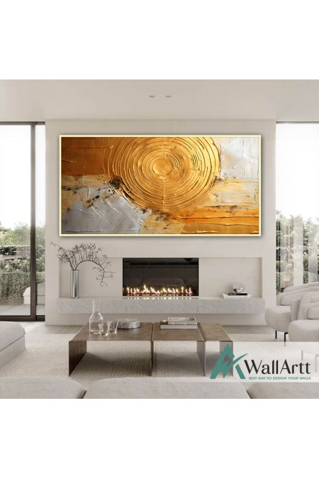 Orange Circle with Gold Foil 3d Heavy Textured Partial Oil Painting - Wall Art