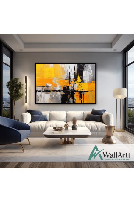 Abstract Yellow Orange Textured Partial Oil Painting - Wall Art