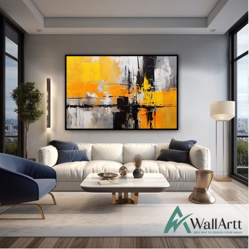 Abstract Yellow Orange Textured Partial Oil Painting - Wall Art