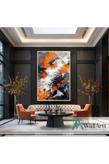 Orange with Black n White Textured Partial Oil Painting - Wall Art