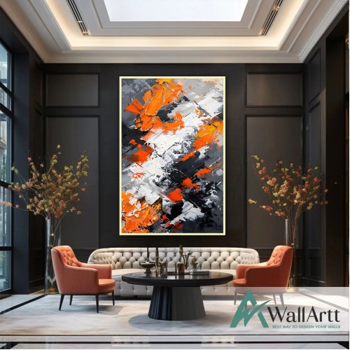 Orange with Black n White Textured Partial Oil Painting - Wall Art