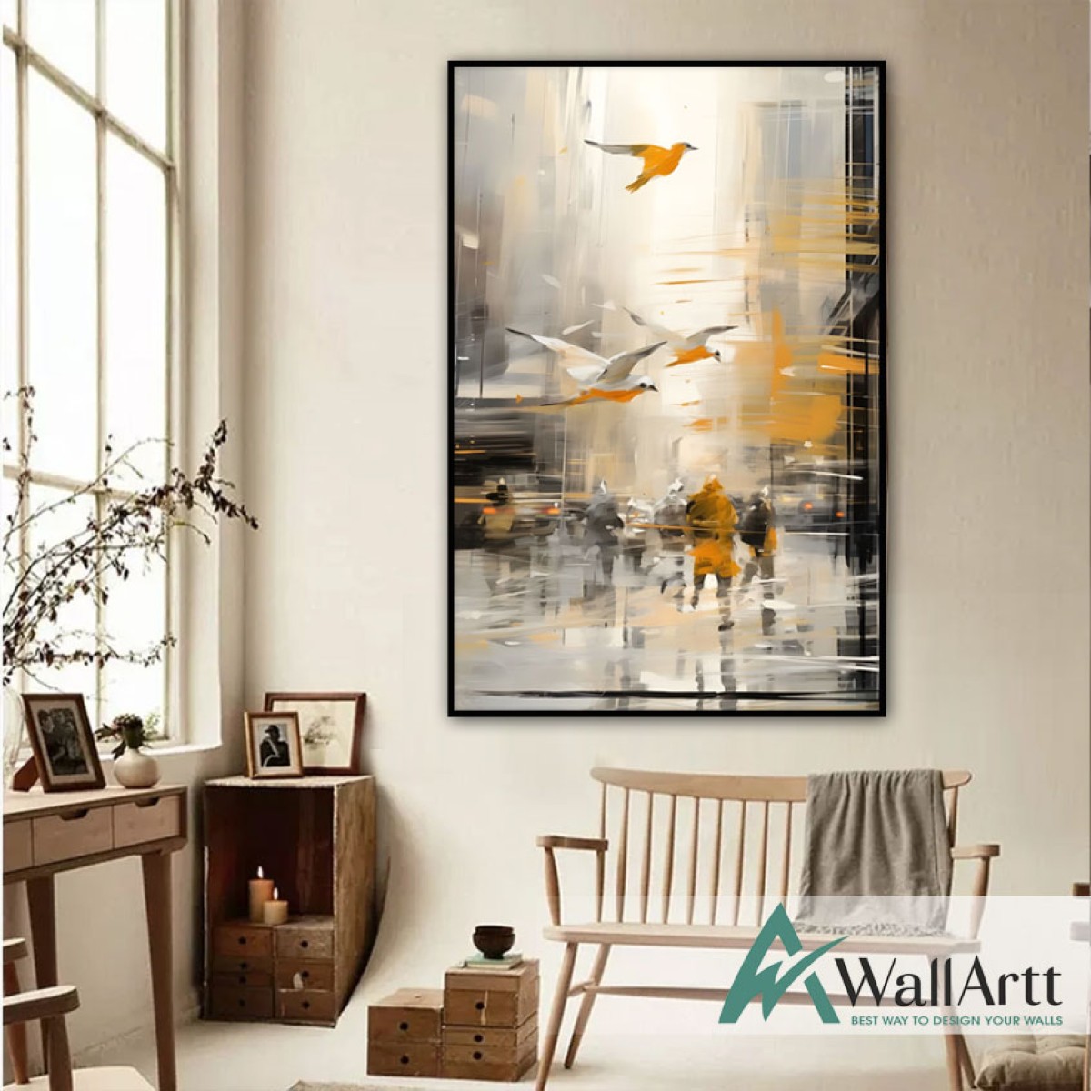 Abstract Yellow Storm Textured Partial Oil Painting - Wall Art