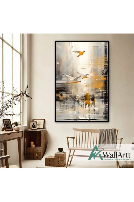 Abstract Yellow Storm Textured Partial Oil Painting - Wall Art