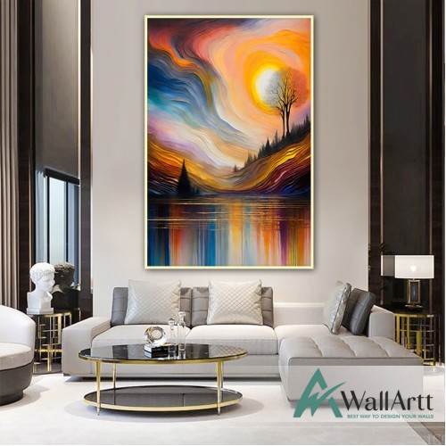 Sunset in the Valley Textured Partial Oil Painting - Wall Art