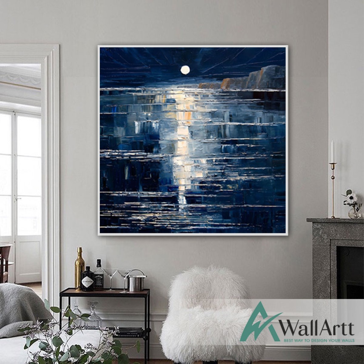 Abstract Moon Reflection Textured Partial Oil Painting - Wall Art