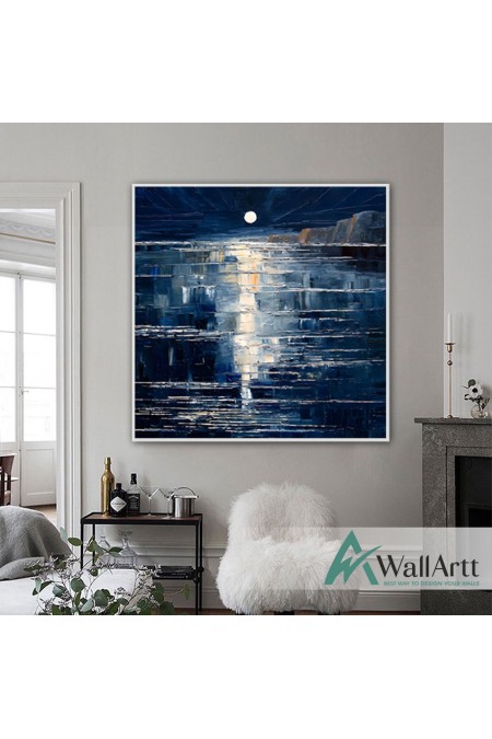 Abstract Moon Reflection Textured Partial Oil Painting - Wall Art