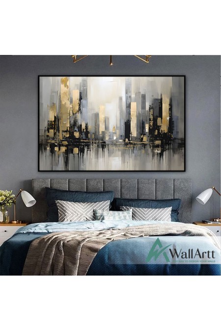 Abstract Gold City Textured Partial Oil Painting - Wall Art