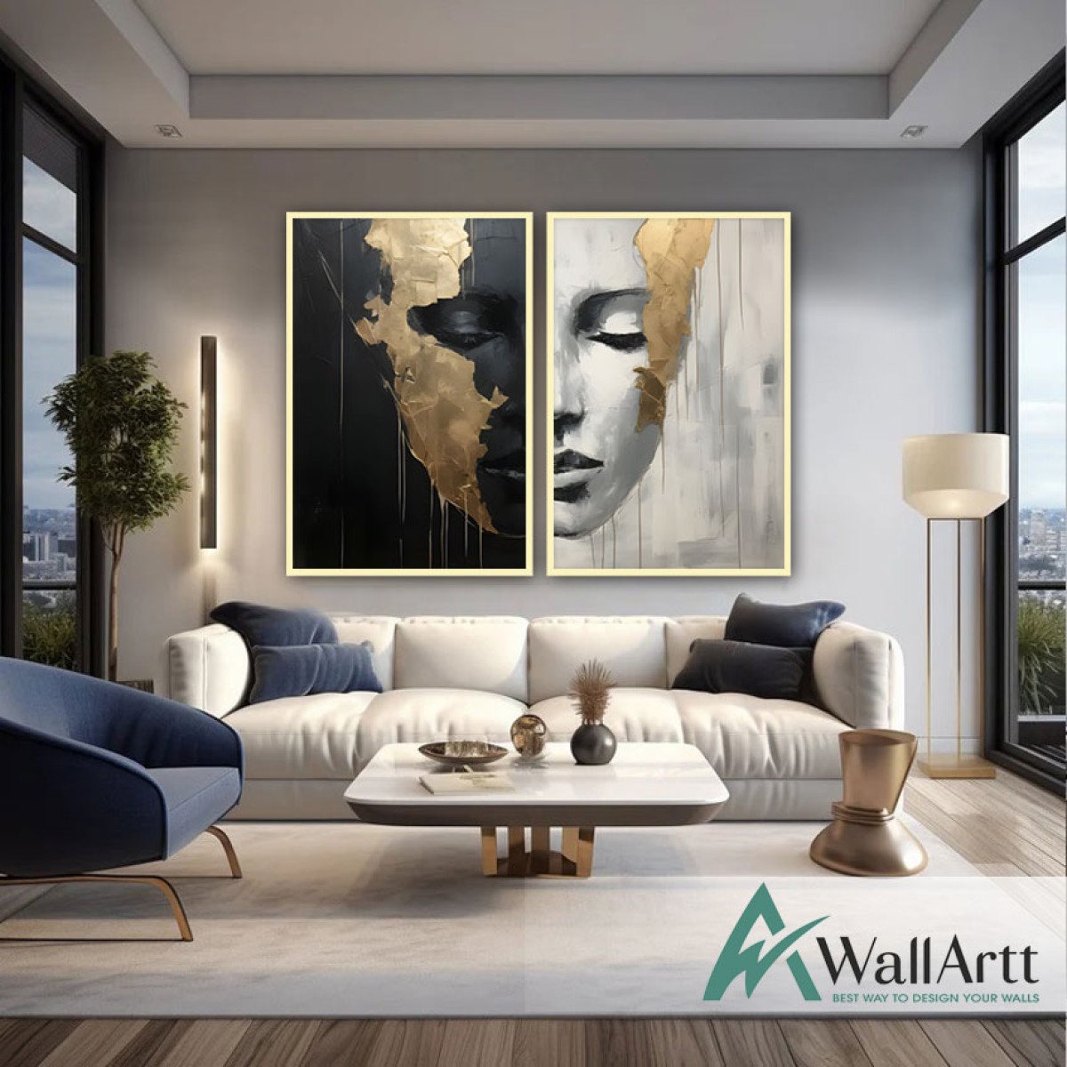 Abstract Women Face 2 Piece Textured Partial Oil Painting - Wall Art