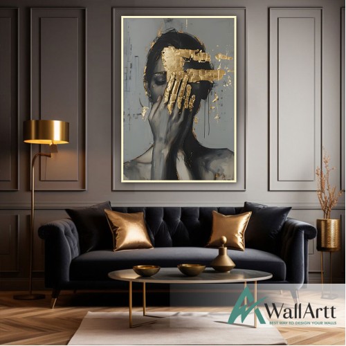 Woman Face with Gold Foil II Textured Partial Oil Painting - Wall Art