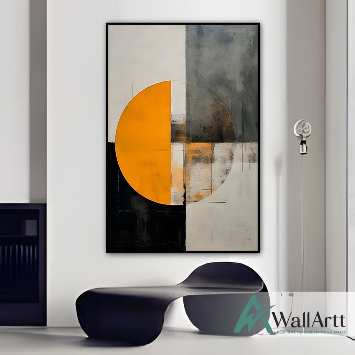 Abstract Orange Circle Textured Partial Oil Painting - Wall Art