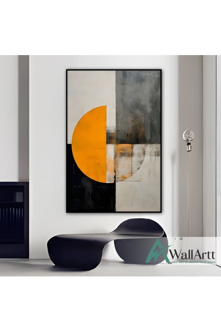 Abstract Orange Circle Textured Partial Oil Painting - Wall Art