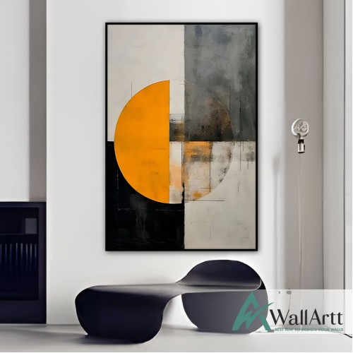 Abstract Orange Circle Textured Partial Oil Painting - Wall Art