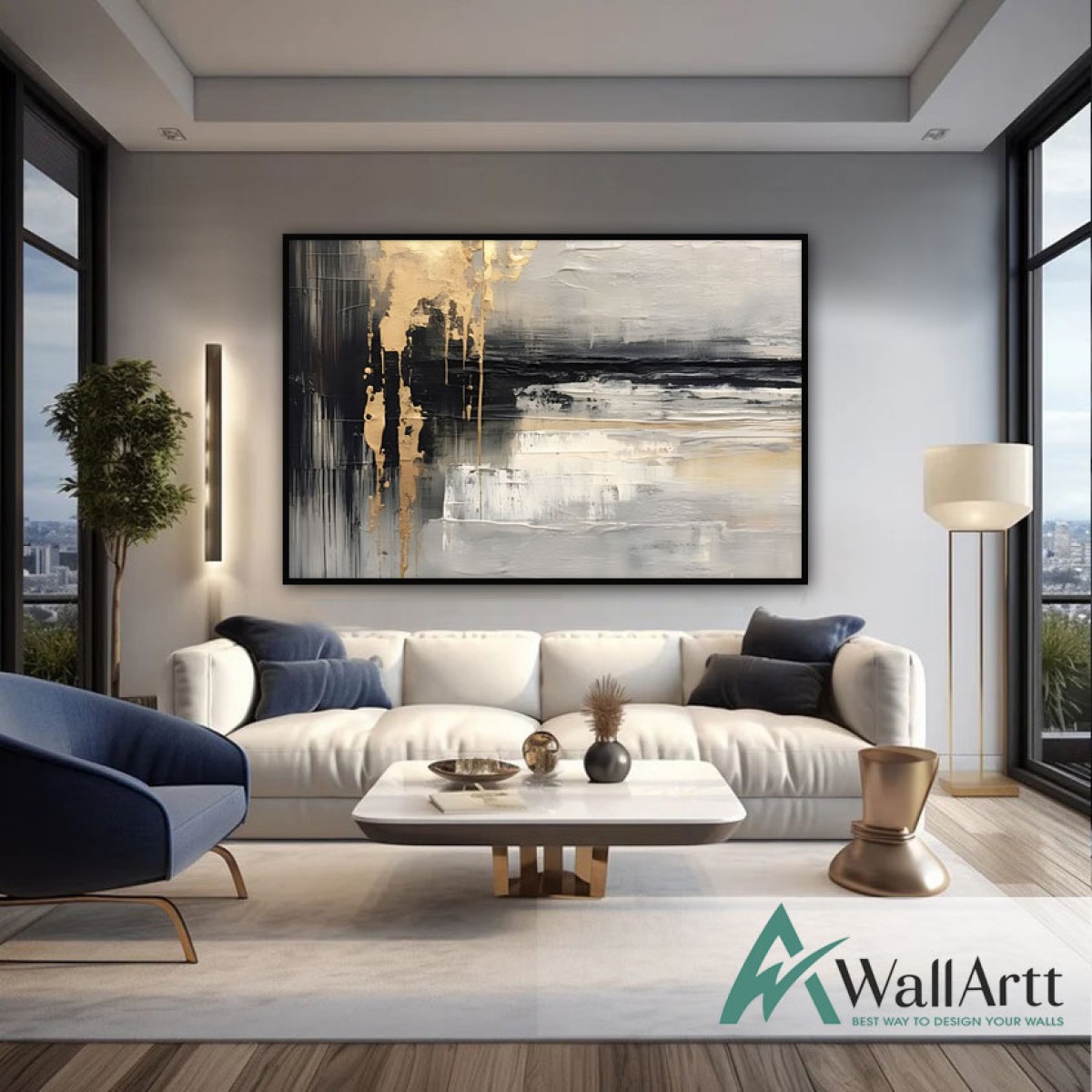 Black White Abstract II Textured Partial Oil Painting - Wall Art