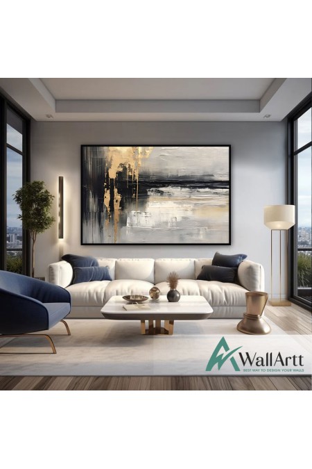 Black White Abstract II Textured Partial Oil Painting - Wall Art